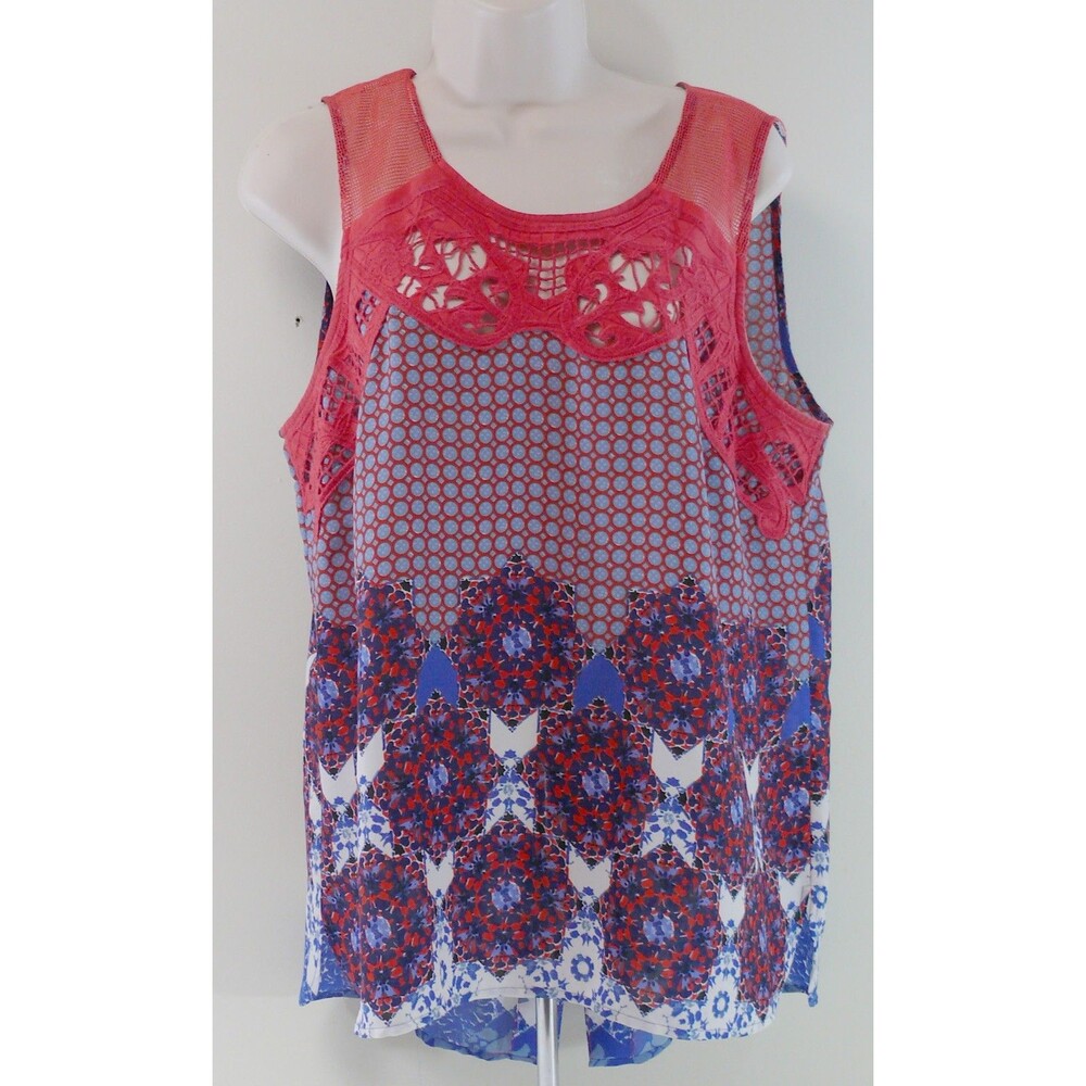 Daniel Rainn Sleeveless Boho tunic shirt crochet Pale Sky Blouse top - sz L - P